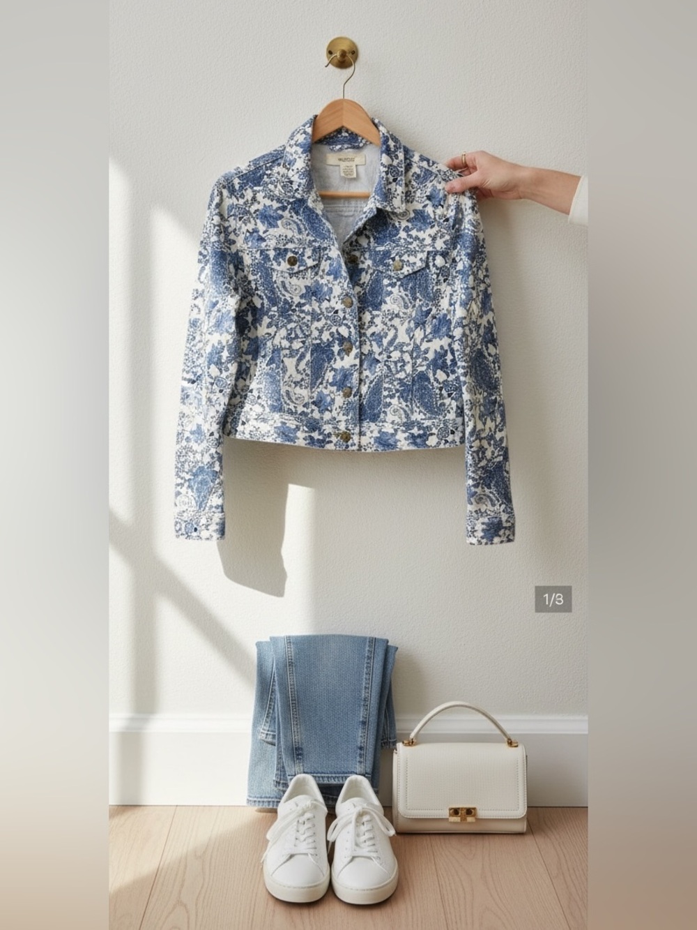 Workshop Andrea Jovine Blue White Floral Denim Cropped Jacket Size 4